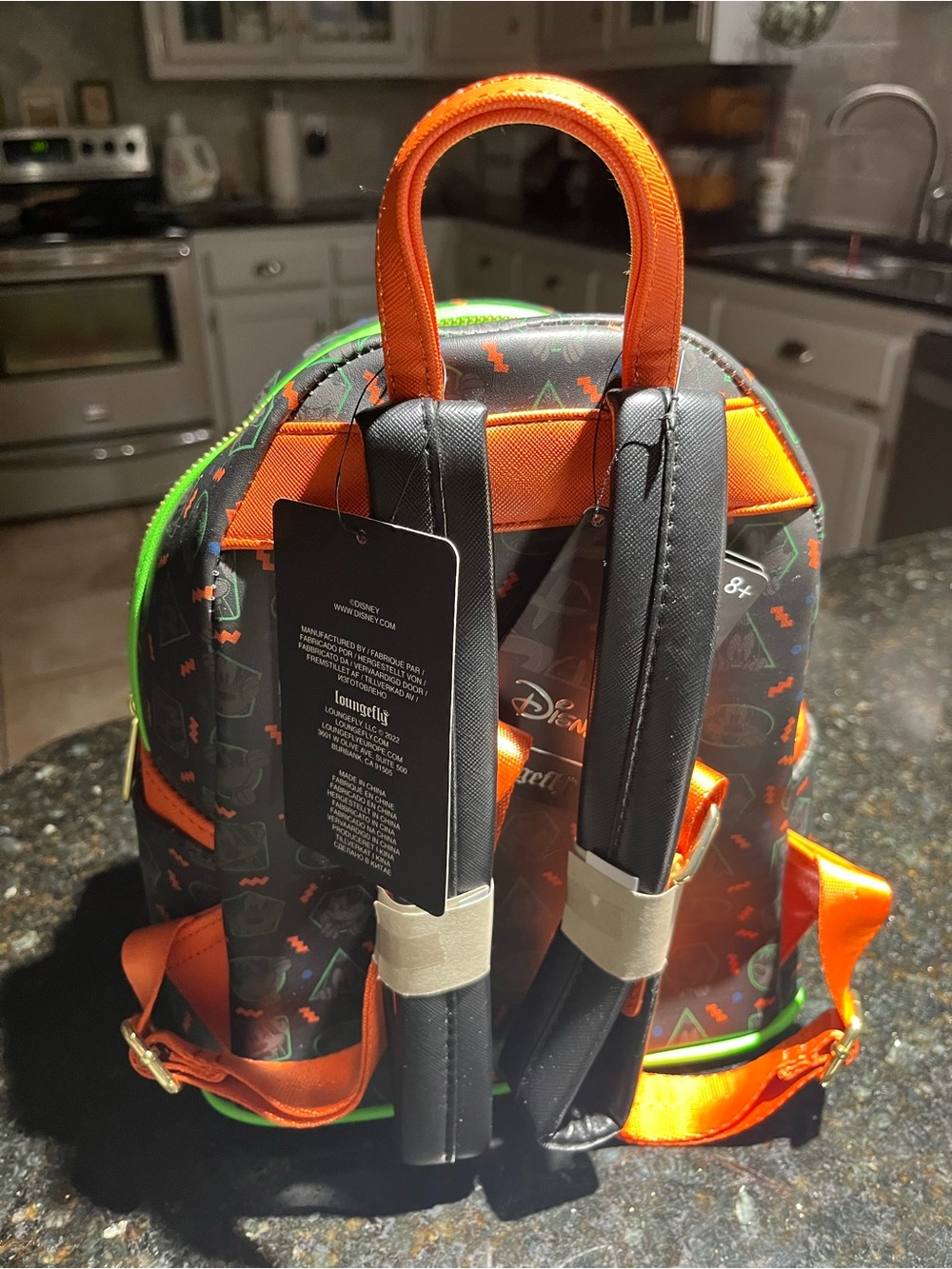Disney Loungefly Goofy Kids Mini Backpack - Black with Neon Green & Orange - Picture 2 of 4
